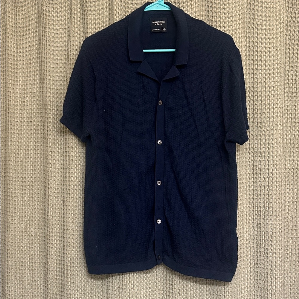 Abercrombie  Dark Blue texture lightweight Casual Button Down Shirt